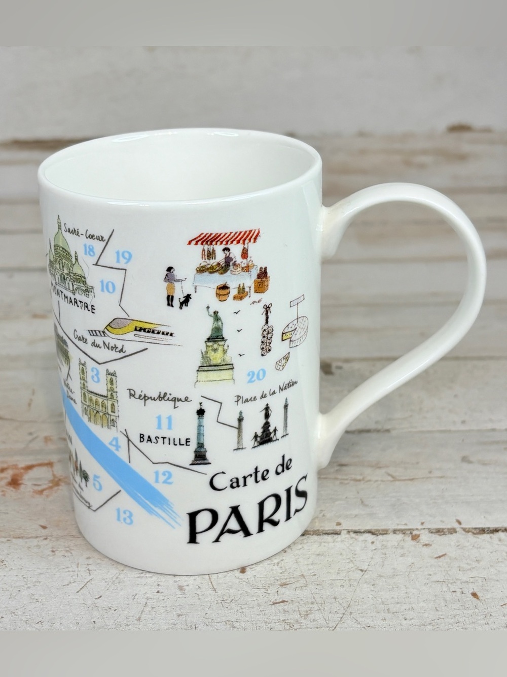 2011 Porcelain Paris Mug Featuring 20 Famous Sights by Alice Tait Cup